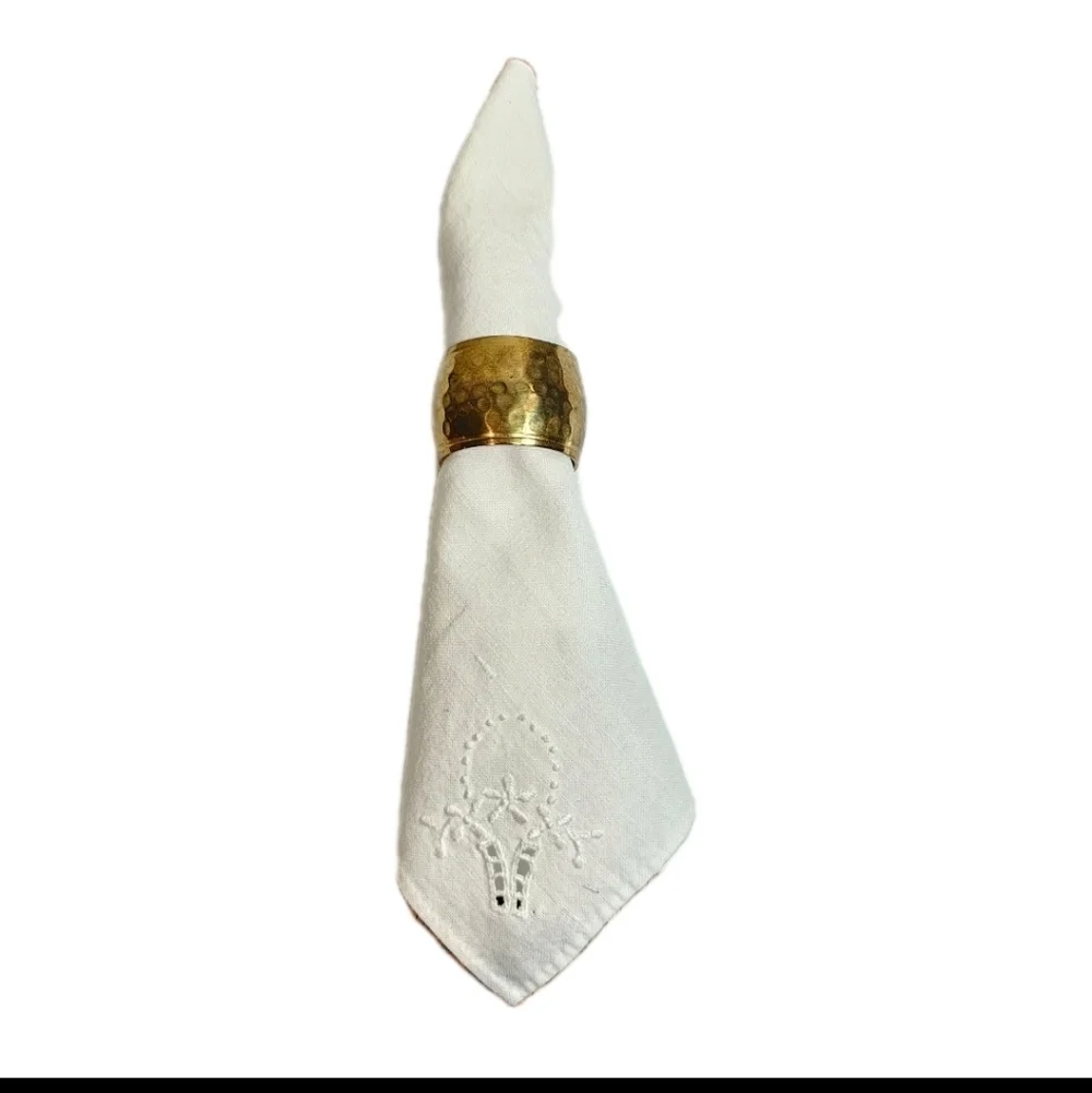 12 Vintage Hammered Solid Brass Napkin Ring Holders